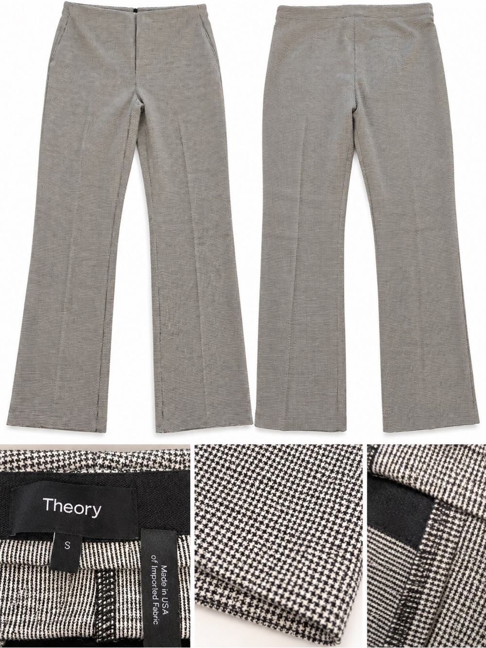 Theory Black-and-White Houndstooth Knit Flared Pants